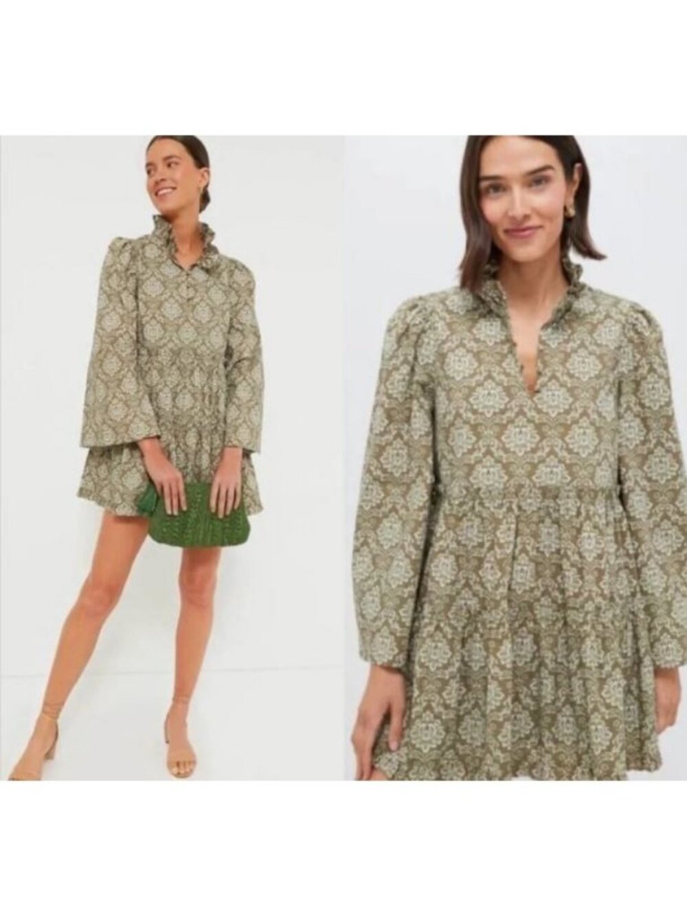 Hyacinth House Moss Printed Russell Mini Dress Tuckernuck Olive Green Size M NWT